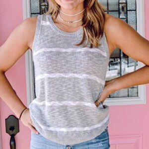 Anthropologie Oversized Knit Linen/Cotton Blend Tank Grey with White Stripe